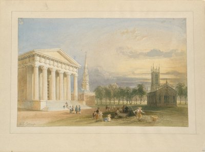 Studie für Bartletts Ansicht des Yale College und des Statehouse von William Henry Bartlett
