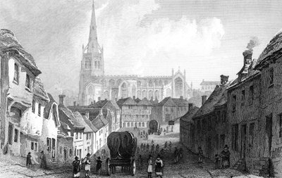 Thaxted von Süden, Essex, graviert von J. Rolph, 1832 von William Henry Bartlett