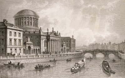 Die vier Gerichtsgebäude, Dublin, graviert von Owen von William Henry Bartlett