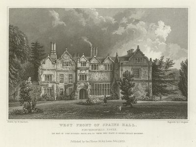 Westfront von Spains Hall, Finchingfield, Essex, der Sitz von John Ruggles Brice, Esquire von William Henry Bartlett