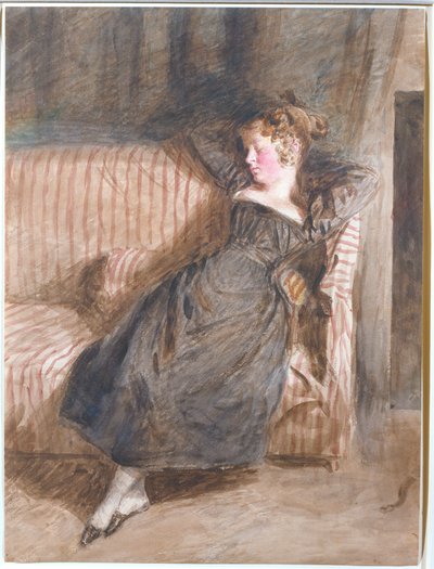 Junges Mädchen schläft auf einer Couch von William Henry Hunt