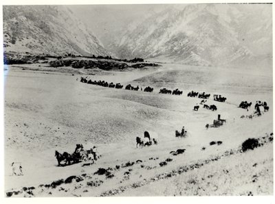 Pioniere sammeln Einwanderer vom Bahnhof und führen sie nach Salt Lake City der Mormonen von William Henry Jackson