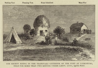 Der jüngste Aufstand im Transvaal, Innenansicht des Forts in Lydenburg, das mehr als zwei Monate unter Leutnant Long, 94. Fuß, gehalten wurde von William Henry James Boot