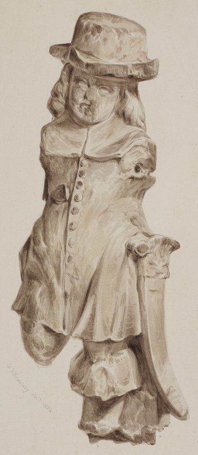 Geschnitzte Figur aus Eiche, einst im Türrahmen des Hauses auf dem Gelände der Boars Head Tavern, Eastcheap, 1834 von William Henry Kearney