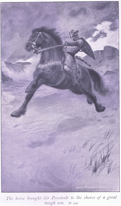 Das Pferd brachte Sir Percivale an die Ufer eines großen, rauen Meeres von William Henry Margetson
