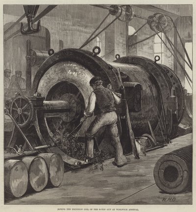Bohren der Trunnion-Spule der 81-Tonnen-Kanone im Woolwich Arsenal von William Heysham Overend