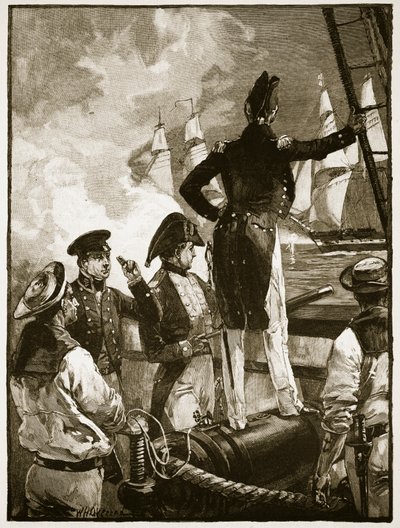 Kapitän Walpole fängt die Schiffe des Herzogs von Saldanha ab, Illustration aus 