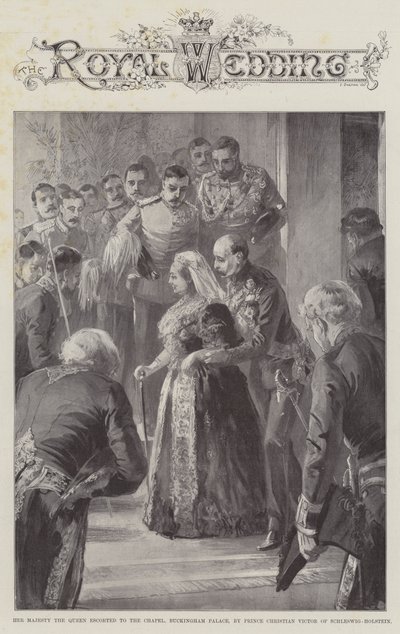 Ihre Majestät die Königin wird von Prinz Christian Victor von Schleswig-Holstein zur Kapelle im Buckingham Palace eskortiert von William Heysham Overend