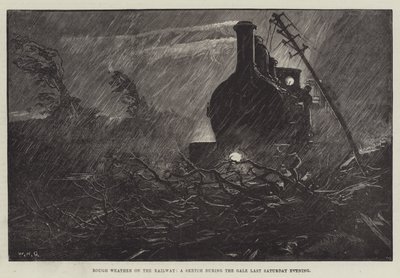 Raues Wetter auf der Eisenbahn, eine Skizze während des Sturms letzten Samstagabend von William Heysham Overend