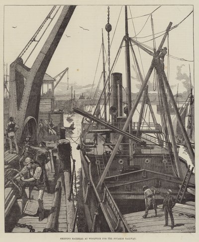 Verladung von Material in Woolwich für die Souakim-Eisenbahn von William Heysham Overend