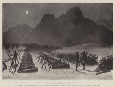 Der Vormarsch auf Dongola, Sonki im Mondlicht, innerhalb der Zareba von William Heysham Overend