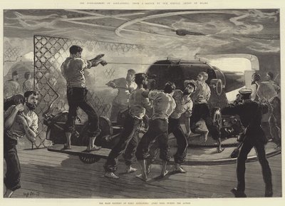 Die Bombardierung von Alexandria, die Hauptbatterie der HMS Alexandra (Backbordseite) während der Aktion von William Heysham Overend