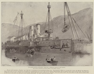 Das chinesische Panzerschiff Chen-Yuen bei Reparaturen in Port Arthur von William Heysham Overend