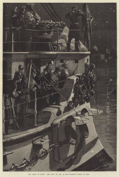 Die Krise in Ägypten, die Bugseite eines der Kriegsschiffe Ihrer Majestät von William Heysham Overend