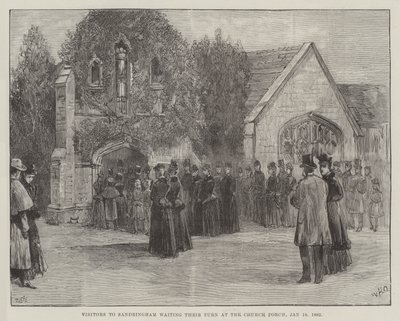 Die Beerdigung des verstorbenen Herzogs von Clarence und Avondale, Besucher in Sandringham warten auf ihren Einlass an der Kirchentür, 18. Januar 1892 von William Heysham Overend