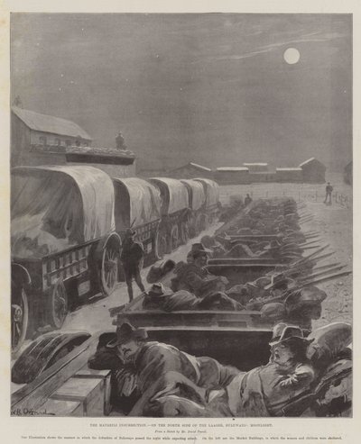 Der Matabili-Aufstand, auf der Nordseite des Lagers, Buluwayo, Mondlicht von William Heysham Overend