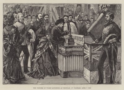 Die Prinzessin von Wales tauft ein Panzerschiff in Chatham, 7. April 1875 von William Heysham Overend