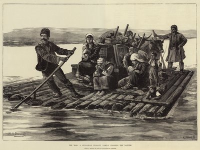 Der Krieg, eine bulgarische Bauernfamilie überquert die Donau von William Heysham Overend