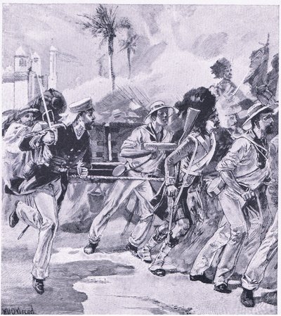 Die Marinebrigade von HMS Shannon in Lucknow, November 1857, Illustration aus British Battles on Land and Sea, 1915 von William Heysham Overend