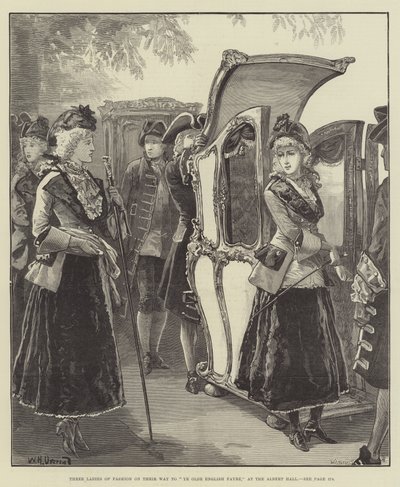 Drei Damen der Mode auf dem Weg zur Ye Olde English Fayre in der Albert Hall von William Heysham Overend