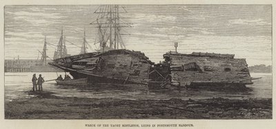 Wrack der Yacht Mistletoe, liegend im Hafen von Portsmouth von William Heysham Overend