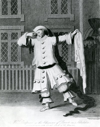 Mr. Delphini in der Rolle des Pierrot in Aladdin, 1780-1790 von William Hincks