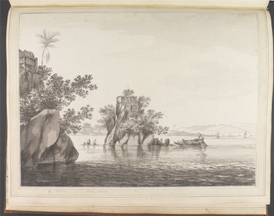 Ansicht eines isolierten Felsens im Ganges bei Jangerah [Jahangira] von William Hodges