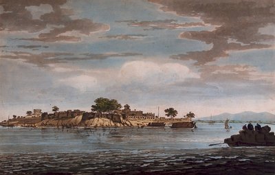 Ansicht der Festung Mongheer am Ufer des Flusses Ganges von William Hodges