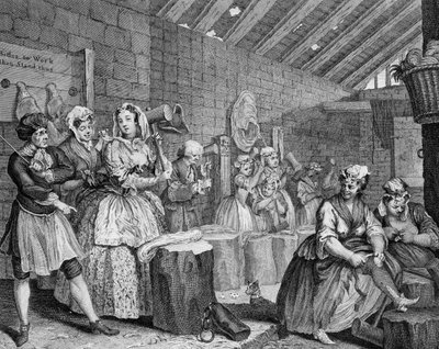Der Lebensweg einer Dirne, Platte IV, Szene in Bridewell von William Hogarth