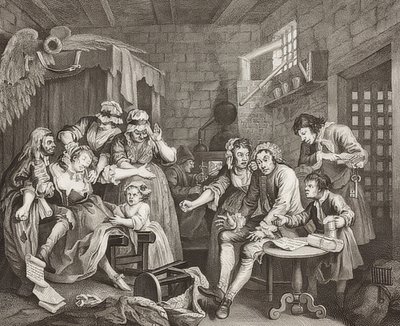 Der Weg eines Liederlichen, Blatt 7: Tom Rakewell im Schuldgefängnis von William Hogarth