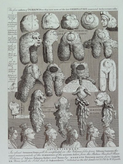 Werbung für Perücken von William Hogarth