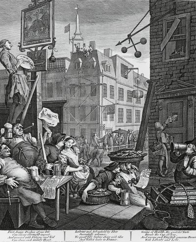 Beer Street, London, Stich von William Hogarth (1697-1764), Vereinigtes Königreich von William Hogarth