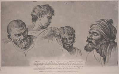 Vier Köpfe aus den Raphael-Kartons in Hampton Court, ca. 1729 von William Hogarth