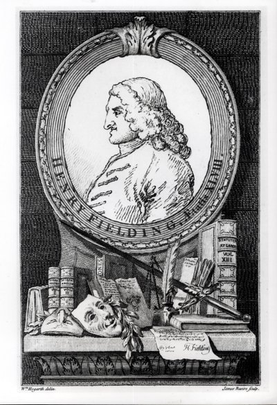 Henry Fielding (1707-54) im Alter von achtundvierzig Jahren, graviert von James Basire von William Hogarth