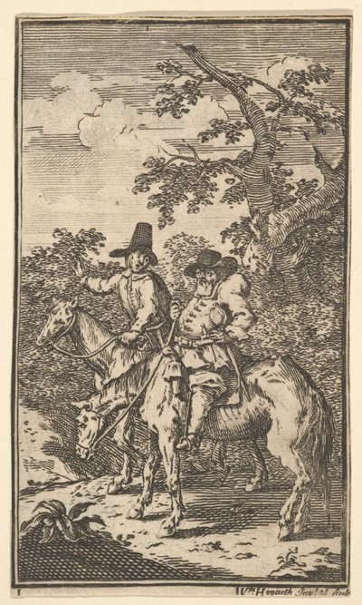 Hudibras zieht aus Siebzehn kleine Illustrationen für Samuel Butlers Hudibras, no..., 1721-26 von William Hogarth