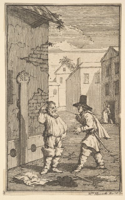 Hudubras und Ralpho streiten Siebzehn kleine Illustrationen für Samuel Butlers Hudibr..., 1721-26 von William Hogarth