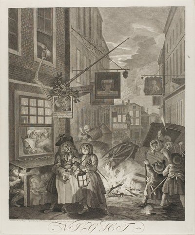 Nacht, Tafel vier aus Die vier Tageszeiten von William Hogarth