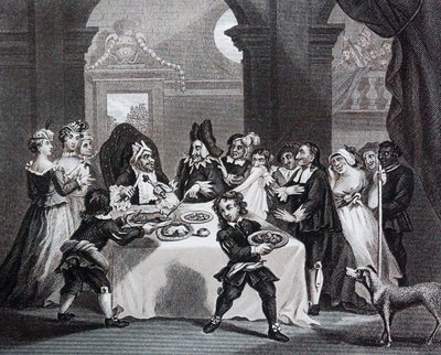 Sancho beim Festmahl, ausgehungert von seinem Arzt von William Hogarth von William Hogarth
