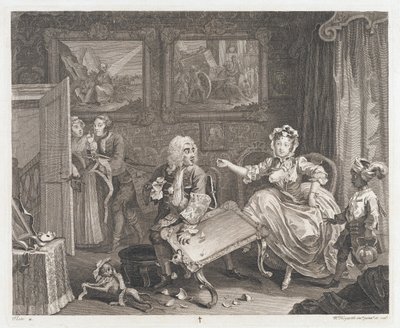 Die Dirne findet einen Beschützer, entworfen 1732, gedruckt 1744 von William Hogarth