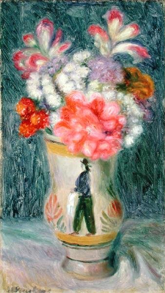 Blumen in einer Quimper-Vase von William James Glackens