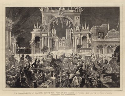 Die Illuminationen in Kalkutta während des Besuchs des Prinzen von Wales, die Menschenmenge auf den Straßen von William John Hennessy