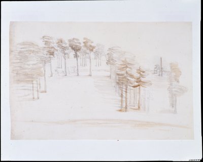 Chiswick, Blick von einem erhöhten Punkt über dem Orangengarten-Tempel (Bleistift und Waschung auf Papier) von William Kent