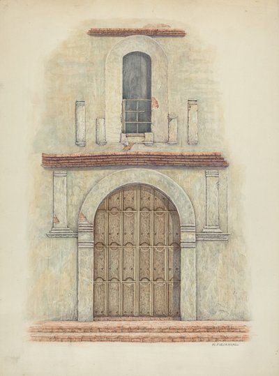 Gewölbter Eingang Mission San Diego, um 1942 von William Kieckhofel