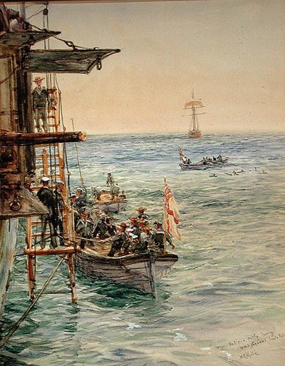 Eclipse Party verlässt H.M.S. Theseus, Santa Pola von William Lionel Wyllie