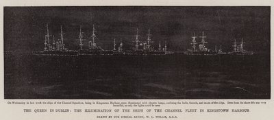 Die Königin in Dublin, die Beleuchtung der Schiffe der Kanalflotte im Hafen von Kingstown von William Lionel Wyllie