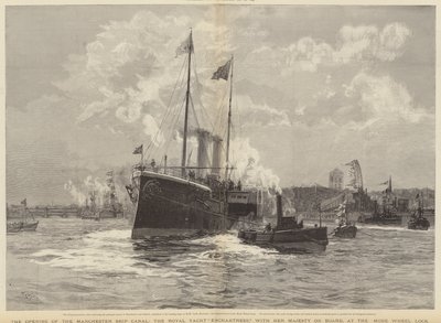Die Eröffnung des Manchester Ship Canal, die königliche Yacht Enchantress mit Ihrer Majestät an Bord, an der Mode Wheel Lock von William Lionel Wyllie