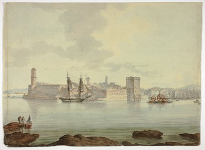 Hafen vor befestigter Stadt von William Marlow
