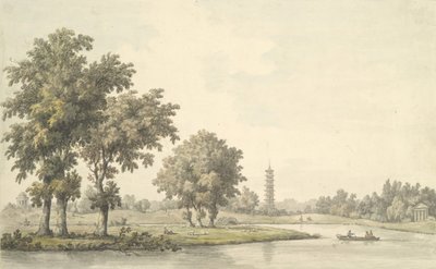 Blick auf den See und die Insel vom Rasen in Kew, 1763 von William Marlow
