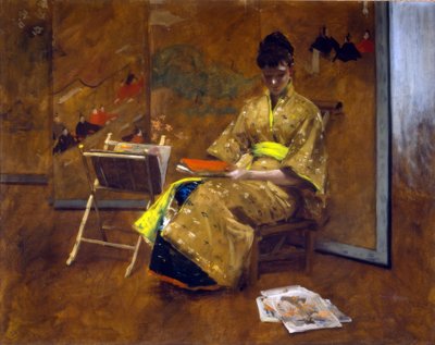 Ein Mädchen im japanischen Gewand. Der Kimono ca. 1887. von William Merritt Chase