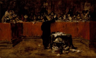 Skizze für ein Bild--Kolumbus vor dem Rat von Salamanca (B) (Christoph Kolumbus vor dem spanischen Rat) von William Merritt Chase